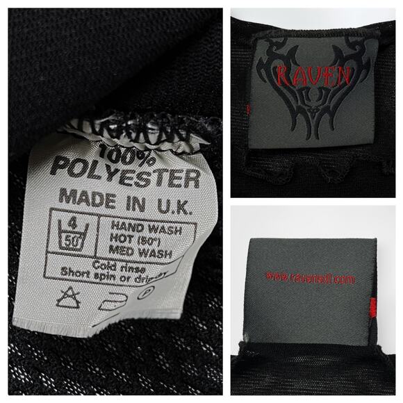 Vintage Raven Gothic Black Mesh Cutout Fishnet Sleeve Top Rave Y2K Euro Goth - Picture 13 of 16